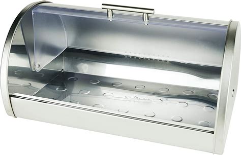 galashield bread box stainless steel with frosted acrylic roll top|Galashield Bread Box for Kitchen Countertop.